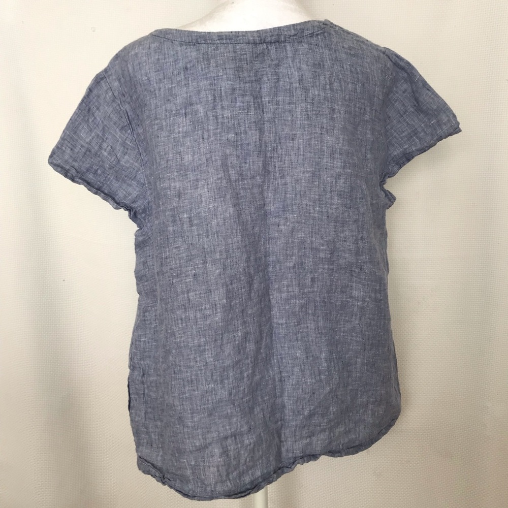 Cynthia Rowley 100% Linen blue short sleeve top blouse size L (Flaw) - Picture 2 of 11
